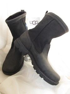 UGG Hartsville Boots Black Leather Sheepskin Mens UK 8 US Sz 9