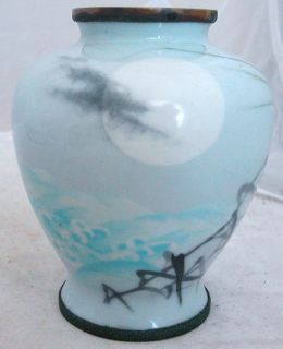 Signed Hayashi Hachizaemon Antique Japanese Blue Cloisonne Vase w Moon