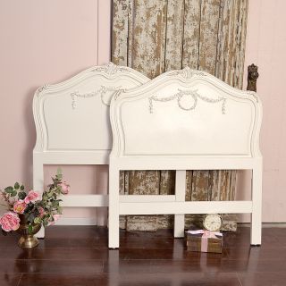  Cottage Chic Pair of TWIN White Headboards Roses French Vintage Style