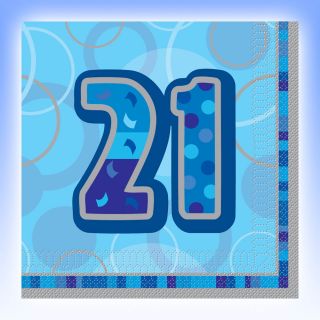 16 Happy 21st Birthday Blue Glitz 33cm Party Napkins