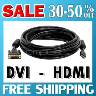 25ft Gold 24 1 DVI D Male to HDMI Male Cable for HDTV Full HD TV 25