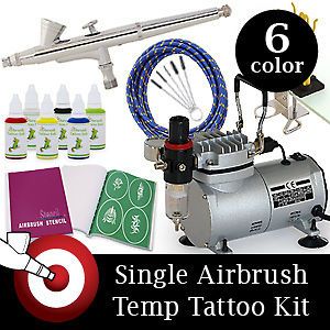 pro complete temporary tattoo airbrush kit 6 color set time