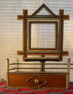 antique tramp art dresser top shaving mirror look time left