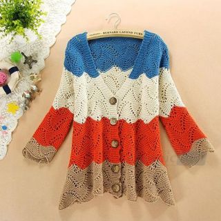 Multicolor Knitted Knit Buttons Closure Lady Casual Cardigan Sweater
