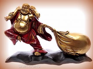 Cream Gold Chinese Buddha Pulling A Money Sack with Right Hand BUD15B