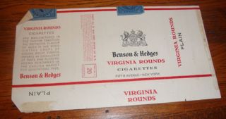 Vintage Benson & Hedges Virginia Rounds Cigarettes Label Fifth Avenue