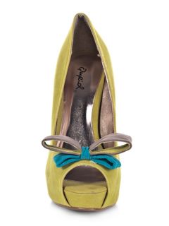 New Qupid Women Peep Toe Bow Platform Stiletto Pump Green Gray Sz Lime