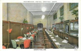 GRANTS PASS, OREGON Interior Redwood Hotel Coffee Shop Curt Teich
