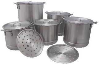 Set of 5 Heavy Duty Aluminum Stock Pots with Steamers Lids and Inserts
