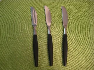 Helle Fabrikker Norway Stainless 3 Butter Knives Black Handles 7 2 8
