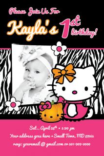 Hello Kitty Zebra Print Birthday Costume Party Invitation Halloween