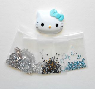 DIY Blue Bow Hello Kitty Face Bling Flatback Resin Cabochons Kawaii