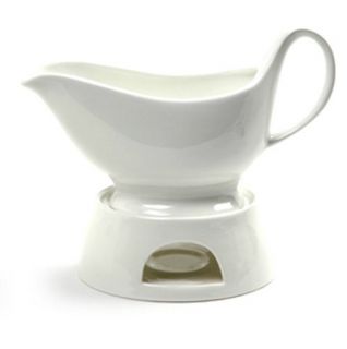 New Norpro Porcelain Gravy Sauce Boat with Stand and Candle