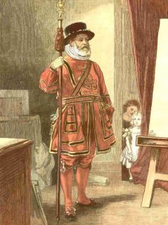 THE BEEFEATER Tower of London Guard WONDERFUL 1878 COLOR LITTHOGRAPH