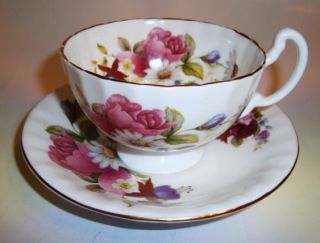 Pretty Floral Harleigh English Bone China Tea Cup and Saucer Set