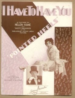 Pointed Heels 1929 I Have to Have You Helen Kane Movie Vintage Sheet