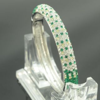 Delicate Circle Full Green Bracelet Bangle Cuff w Swarovski Crystals