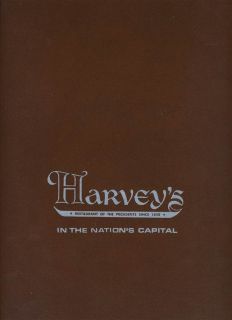 Harveys Restaurant of the Presidents Menu Washington DC 1980s