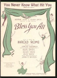  All 1950 You Never Know What Hit You HAROLD ROME Vintage Sheet Music
