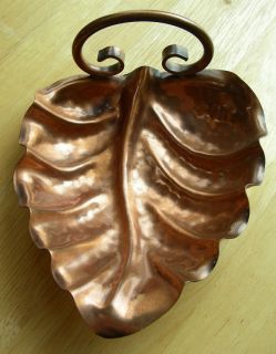 Vintage Gregorian Hammered Copper Leaf Dish w Original Label, Nuts