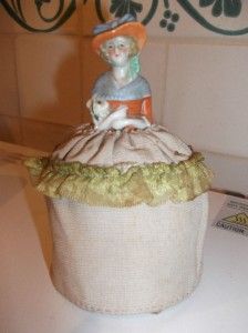 Pretty art deco crinoline lady pincushion 1/2 doll.she needs a new