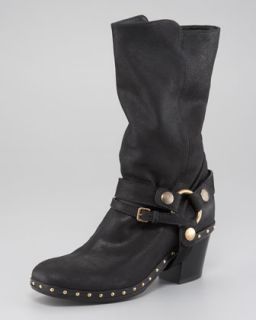Stacked Heel Leather Upper Boot  