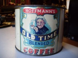 Vintage Hoffmanns Old Time Blended Coffee Can Tin Adv w Lid Nice