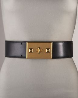 Alexander McQueen Golden Buckled Leather Belt, Wide   