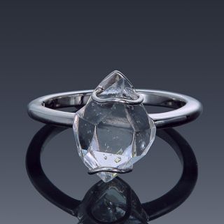 Herkimer Diamond Quartz Solitaire North to South Set Ring 925 Sterling