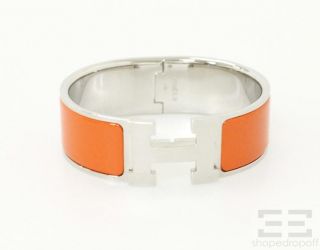 Hermes Silver Orange Enamel Clic Clac Wide PM Bracelet