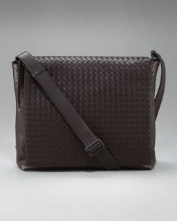 Bottega Veneta Woven Leather Messenger Bag, Brown   