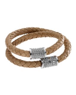 Michael Kors Double Wrap Braided Leather Bracelet with Pave Detail