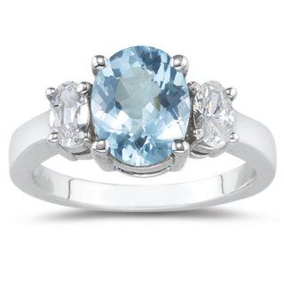 0.50 Cts Diamond & 1.75 Cts Aquamarine Ring in 18K White