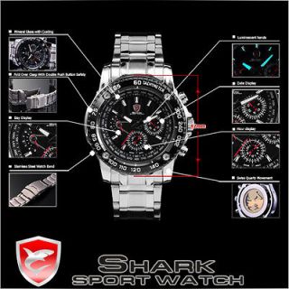  New SHARK LED/6 Hand/LCD Date Day Analog Men Sport Quartz Watch Gift
