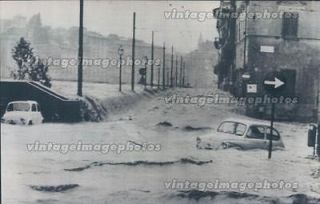 1966 River Arno Florence Italy Flood Street Car Underwater Buildings