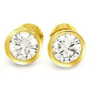 80 Ct GH/VS2 Round Diamond 14K Gold Bezel Stud Earrings: Jewelry