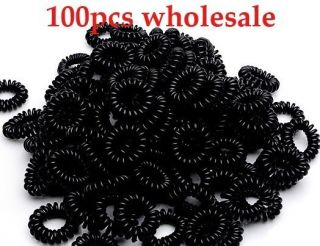  100pcs Black Telephone Wire Cord Elastic Head Ties Hair Bands 2