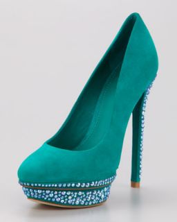 Brian Atwood Francoise Crystal Detail Suede Platform Pump, Green