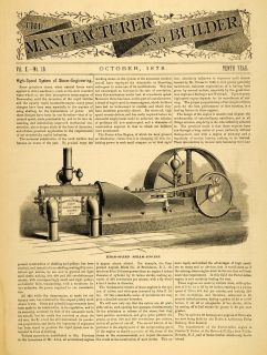 1878 Article High Speed Steam Porter Allen Engine Antique Machinery
