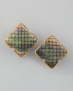Stephen Dweck Carved Mother of Pearl Clip Earrings   