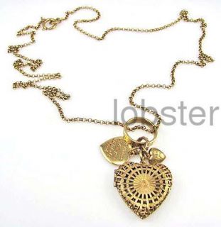  Popesco Gold Filigree Heart Locket Romance Necklace with Charms