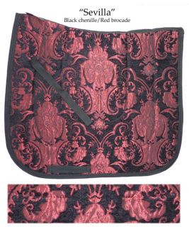  Sevilla Black Red Chenille Brocade Baroque Dressage Saddle Pad