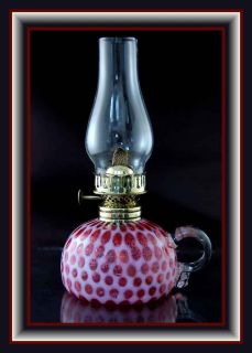 RARE Antique Hobbs Cranberry Opalescent Thousand Eyes Miniature Oil