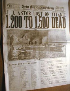 1912 Newspaper Titanic Sinks w Best Headline Photo