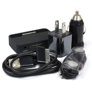 Black Car Charger USB Data Cable US Charger Headset Dock for iPod