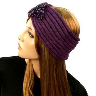  Ribbed Hand Knit Handmade Headwrap Headband Ski Purple s M