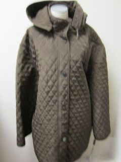 Hilary Radley Hooded Quilted Water Repellant Car Coat 3X Cocoa