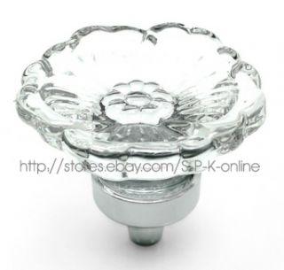 Flower Style Handles Clear Crystal Glass Drawer Cabinet Knobs New
