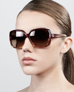 D0G32 Gucci Oversized Square Diamond Pattern Sunglasses, Red