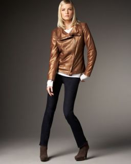 Elie Tahari Gwen Metallic Leather Jacket & Vanessa Four Pocket Jeans